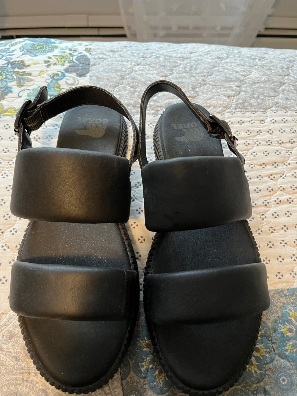 Black Padded Double-Strap Sandals